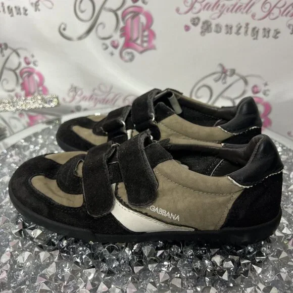 Dolce & Gabbana sneakers Velcro runners black beige classy preppy shoes slip on - Picture 3 of 13